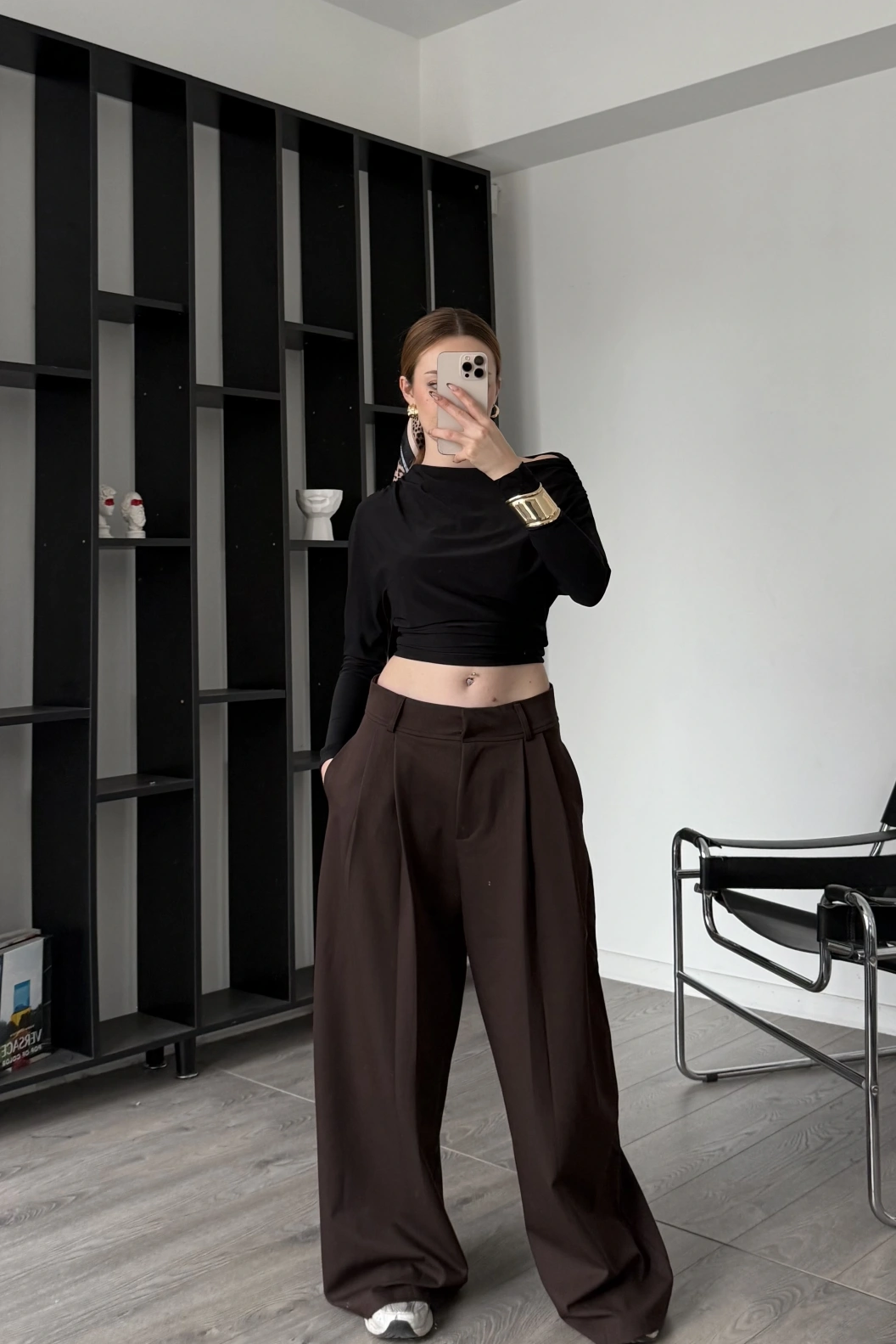 Kahve Luicy Pileli Bol Pantolon