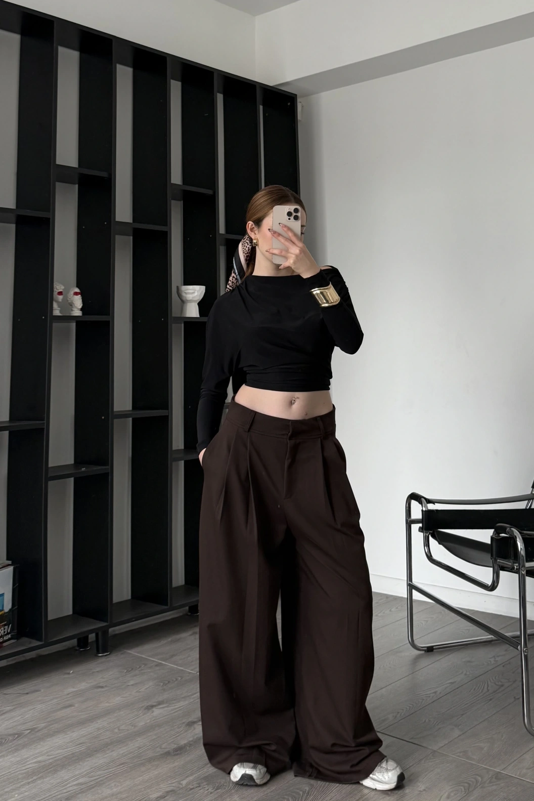 Kahve Luicy Pileli Bol Pantolon