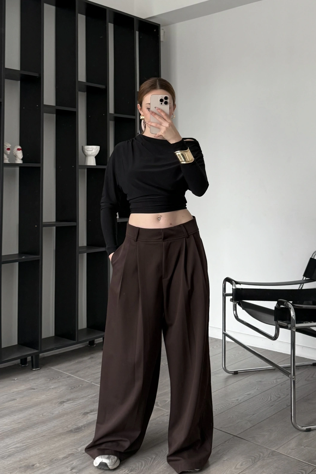 Kahve Luicy Pileli Bol Pantolon