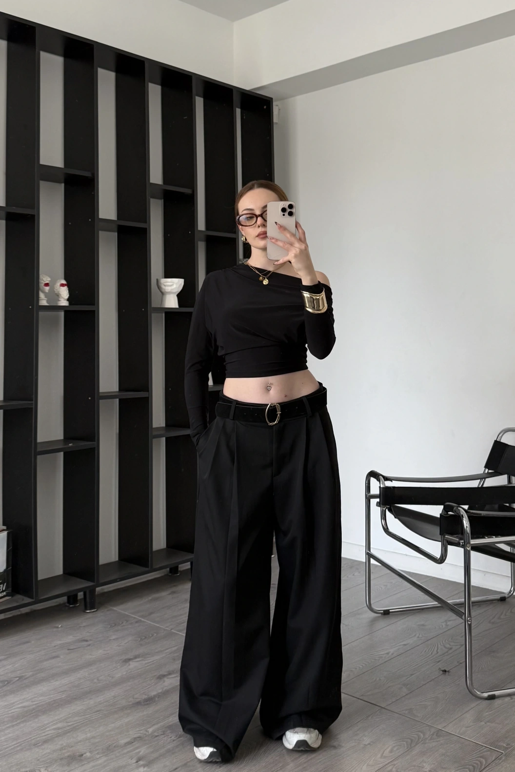 Siyah Luicy Pileli Bol Pantolon