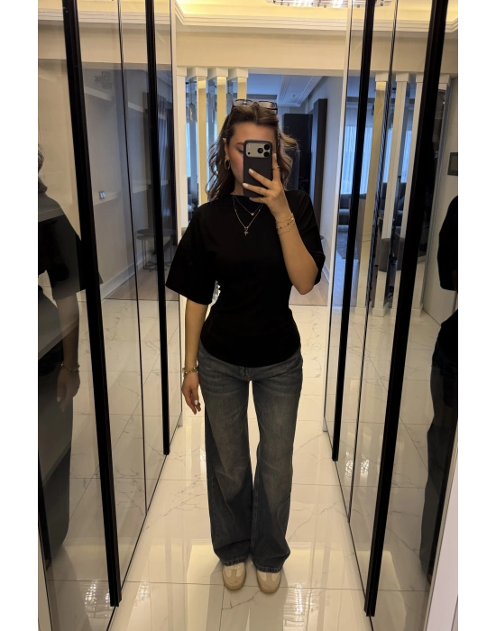 Siyah Alina Belden Bağcıklı Tshirt