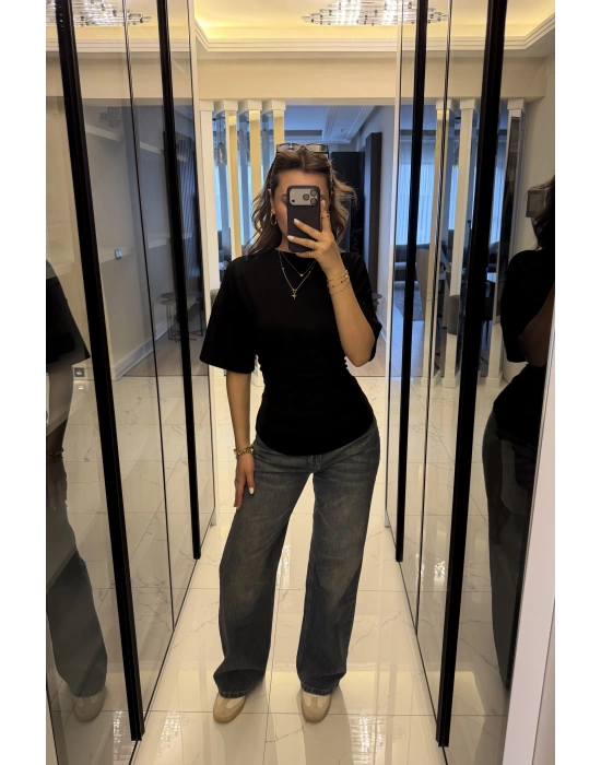 Siyah Alina Belden Bağcıklı Tshirt