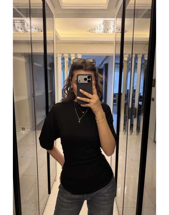 Siyah Alina Belden Bağcıklı Tshirt