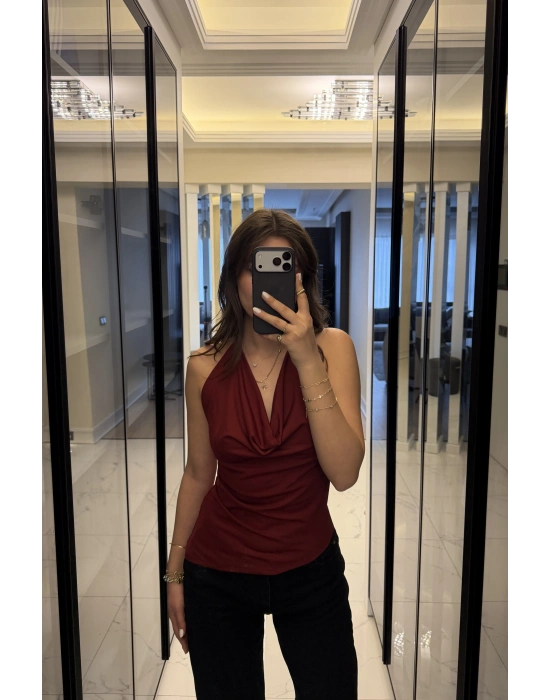 Bordo Aria Degaje Yakalı Bluz