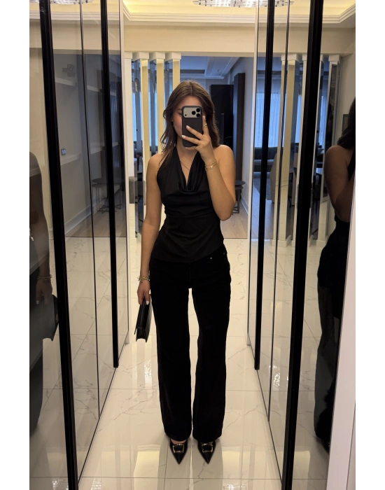 Siyah Aria Degaje Yakalı Bluz