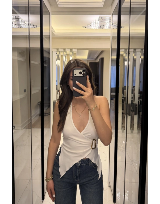 Beyaz Emma Broşlu Kelebek Bluz