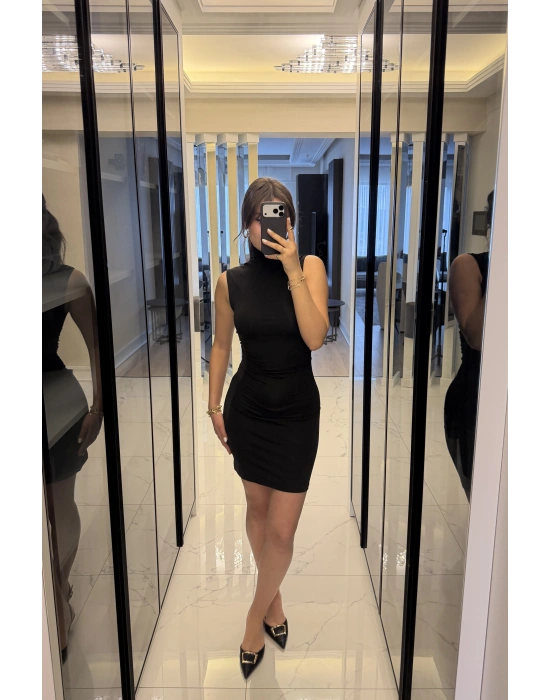 Siyah Eloise Balıkçı Yaka Kolsuz Elbise