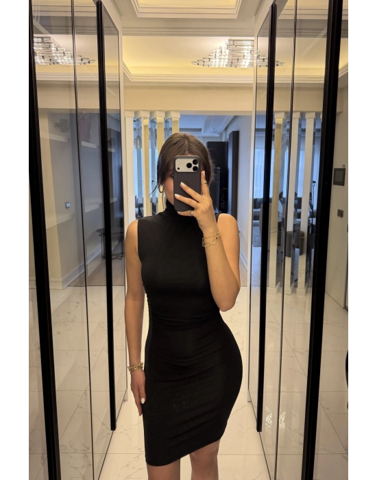 Siyah Eloise Balıkçı Yaka Kolsuz Elbise