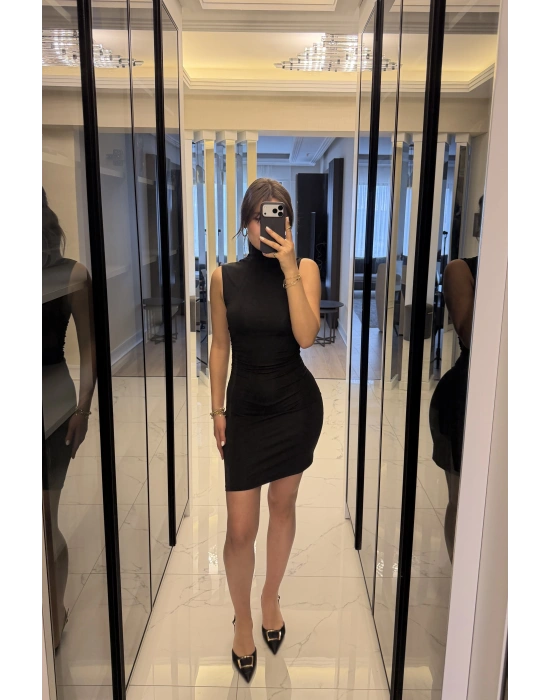 Siyah Eloise Balıkçı Yaka Kolsuz Elbise