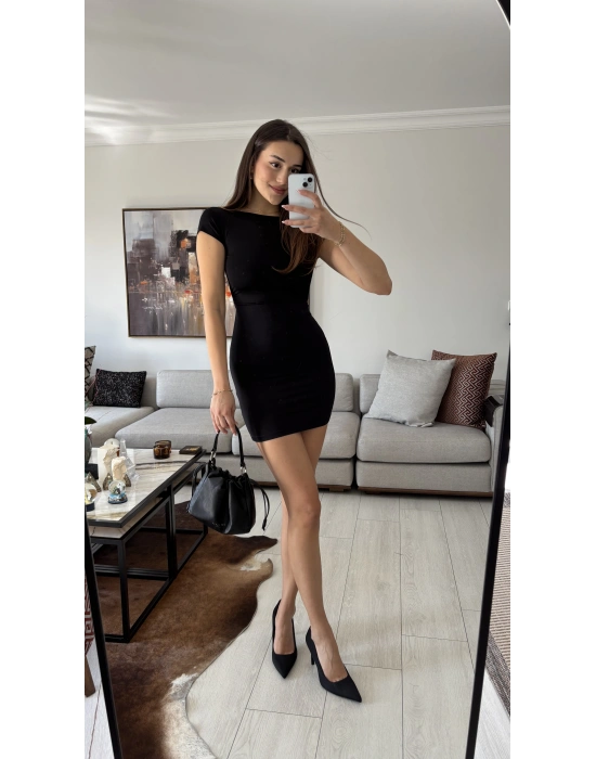 Siyah Sophie Sırt Dekolteli Basic Elbise