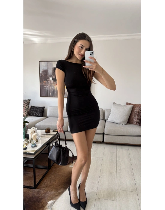 Siyah Sophie Sırt Dekolteli Basic Elbise