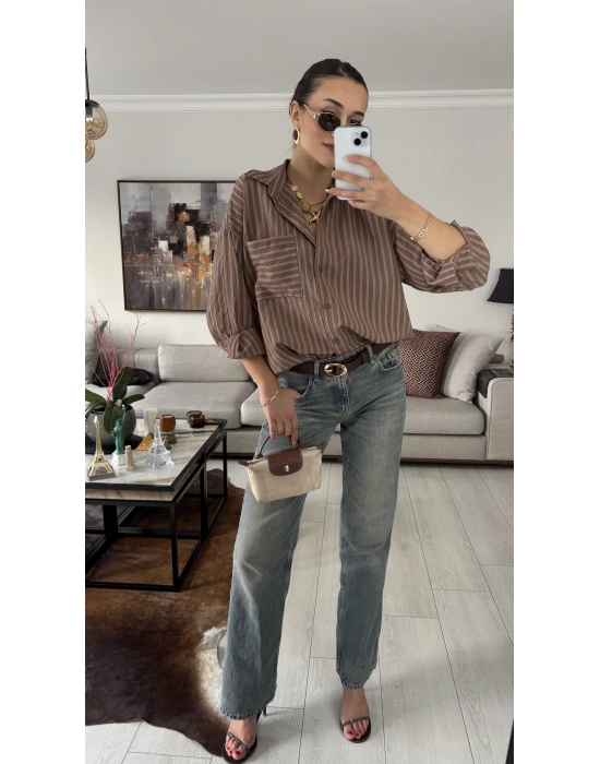 Maggy Kahverengi Sırt Dekolteli Gömlek