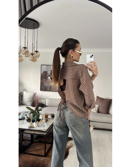 Maggy Kahverengi Sırt Dekolteli Gömlek