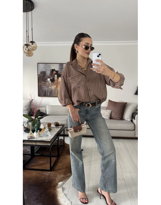 Maggy Kahverengi Sırt Dekolteli Gömlek