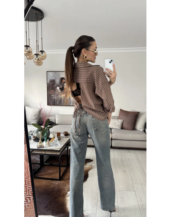 Maggy Kahverengi Sırt Dekolteli Gömlek