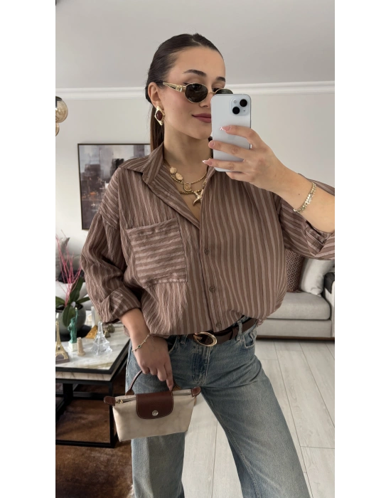 Maggy Kahverengi Sırt Dekolteli Gömlek
