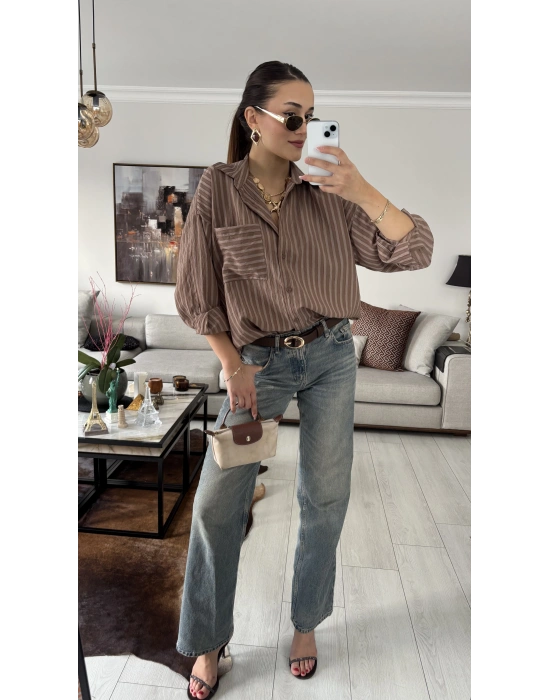 Maggy Kahverengi Sırt Dekolteli Gömlek