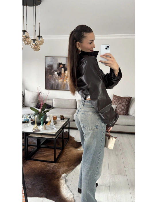 Acı Kahve Korse Kesim Deri Ceket