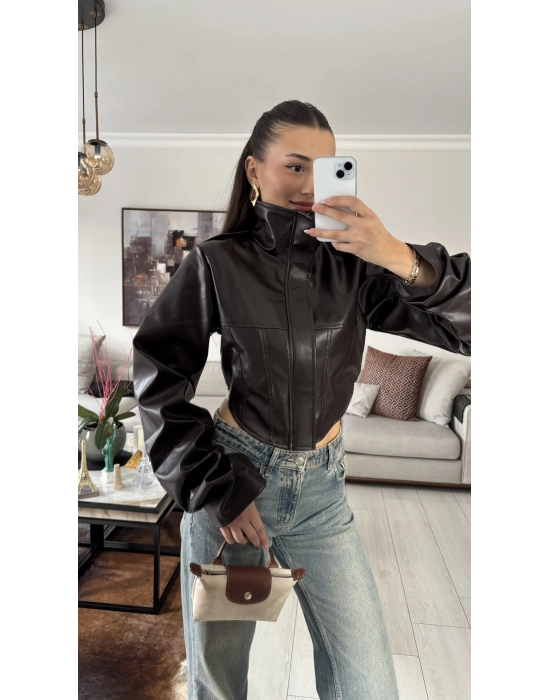 Acı Kahve Korse Kesim Deri Ceket