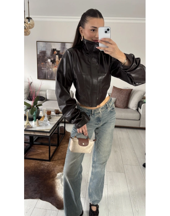 Acı Kahve Korse Kesim Deri Ceket