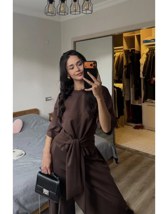 Rachel Kahverengi Bel Kuşaklı Modal Takım
