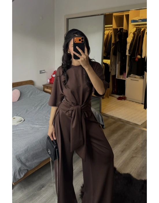 Rachel Kahverengi Bel Kuşaklı Modal Takım