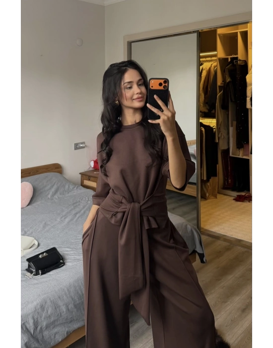Rachel Kahverengi Bel Kuşaklı Modal Takım