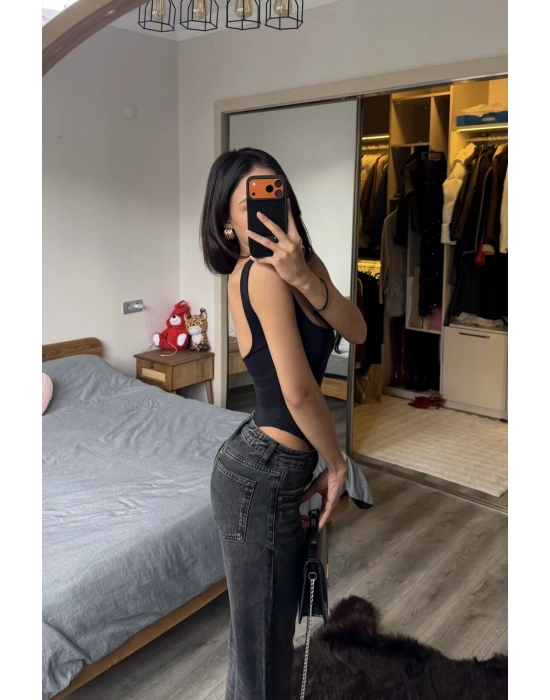 Lauren Siyah Sırt Dekolteli Bodysuit