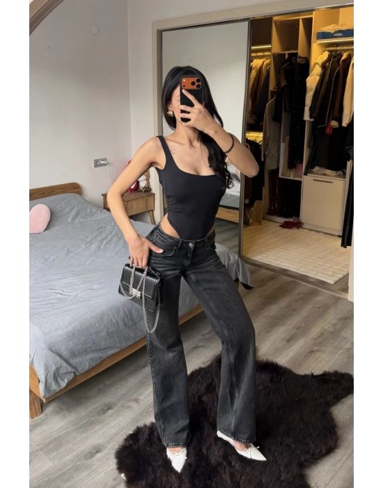 Lauren Siyah Sırt Dekolteli Bodysuit