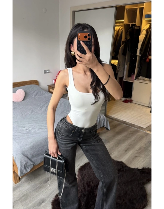 Lauren Beyaz Sırt Dekolteli Bodysuit