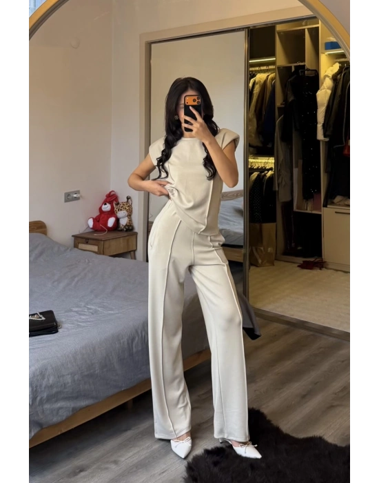 Taş Rengi Mely Vatkalı Dikiş Detay Takım