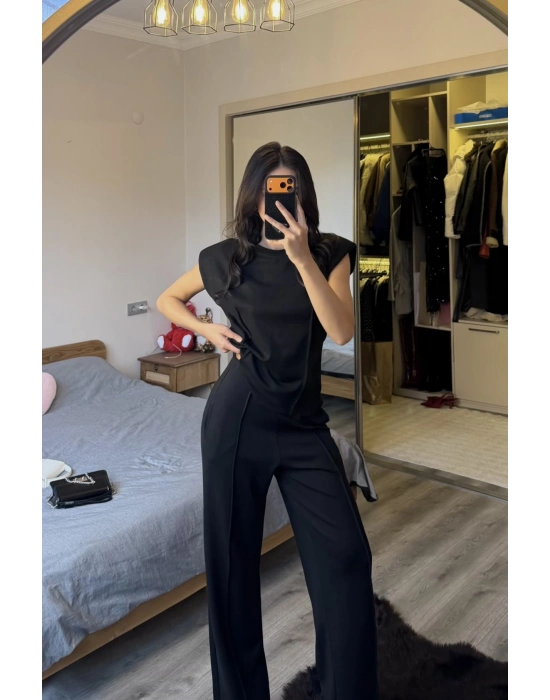 Siyah Mely Vatkalı Dikiş Detay Takım