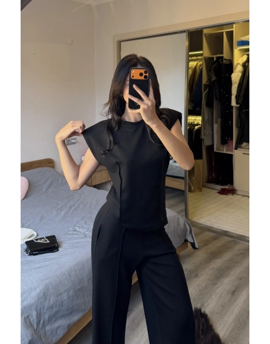 Siyah Mely Vatkalı Dikiş Detay Takım