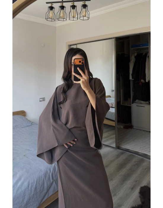 Kahve Massi Muadil Bağcıklı Elbise