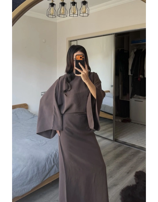 Kahve Massi Muadil Bağcıklı Elbise