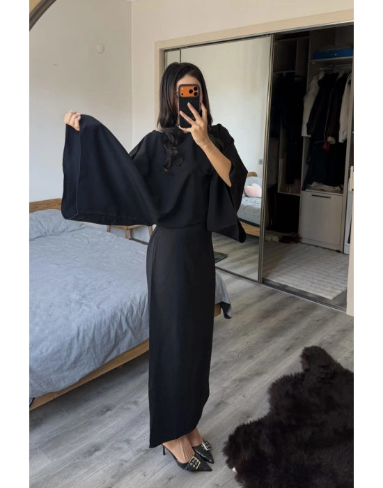Siyah Massi Muadil Bağcıklı Elbise