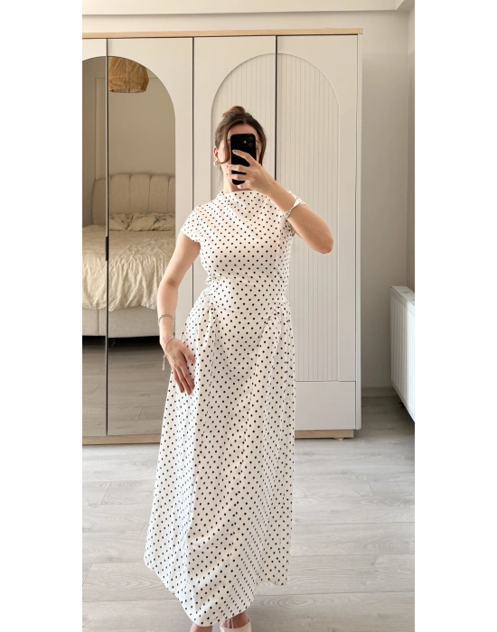 Alice Prenses Kesim Sırt Bağcıklı Puantiye Elbise