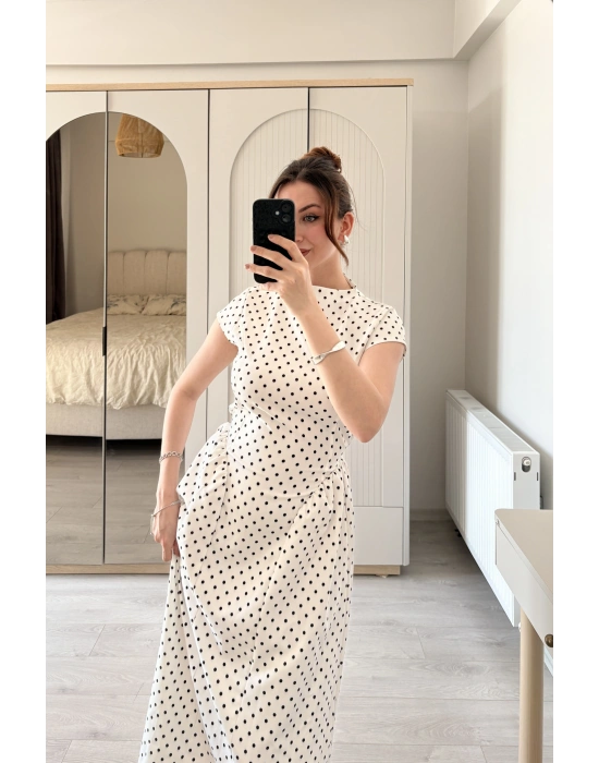 Alice Prenses Kesim Sırt Bağcıklı Puantiye Elbise