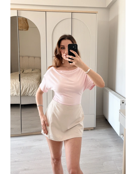 Miela Pembe Yaka Detaylı 2 Kullanımlı Bluz