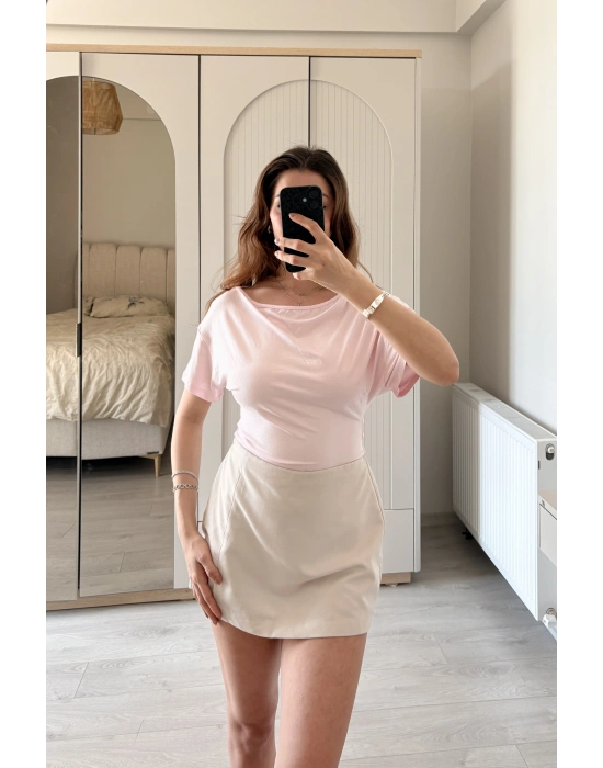 Miela Pembe Yaka Detaylı 2 Kullanımlı Bluz