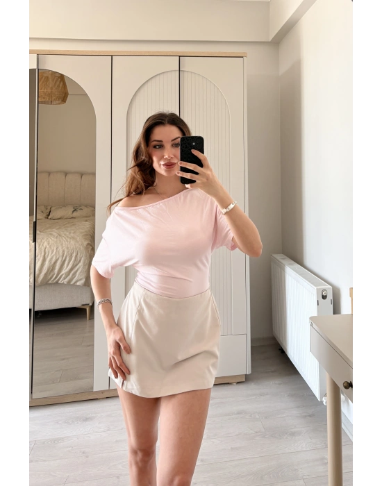 Miela Pembe Yaka Detaylı 2 Kullanımlı Bluz