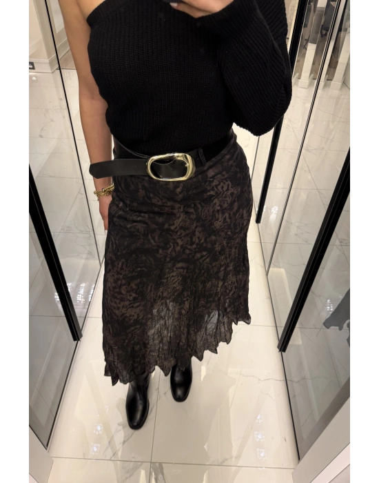 Acı Kahve Zr Muadil Kemerli Desenli Etek