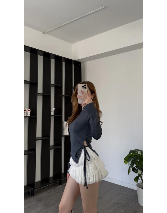 Antrasit Arlin Bağcık Yanlı Bluz