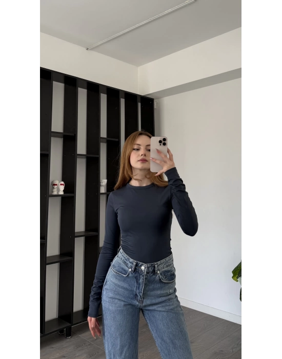 Antrasit Morena Bisiklet Yaka Basic Bluz