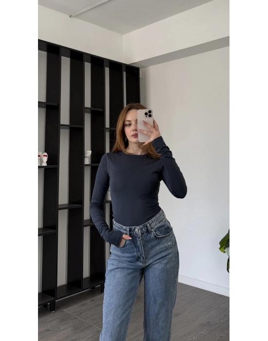 Antrasit Morena Bisiklet Yaka Basic Bluz