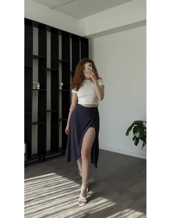 Antrasit Niky Şortlu Kruvaze Etek