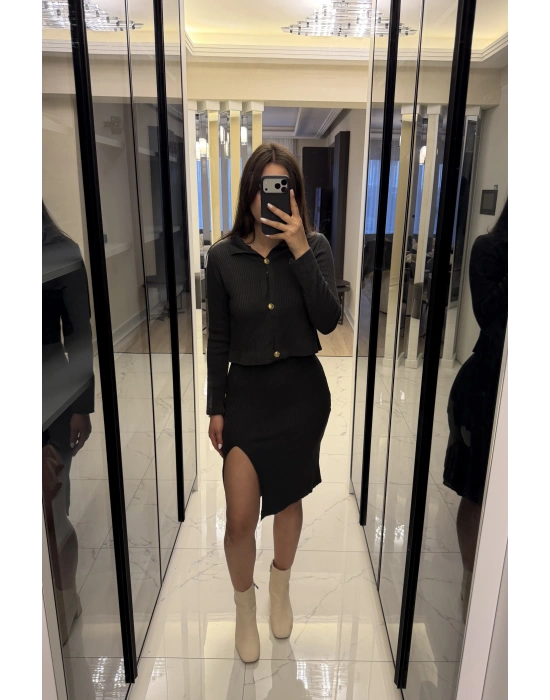 Antrasit Renly Hırka Elbise Triko Takım