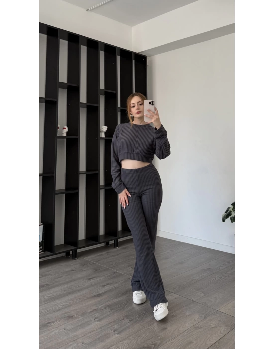 Antrasit Scarlet Fitilli Pantolon Bluz 2’li Takım