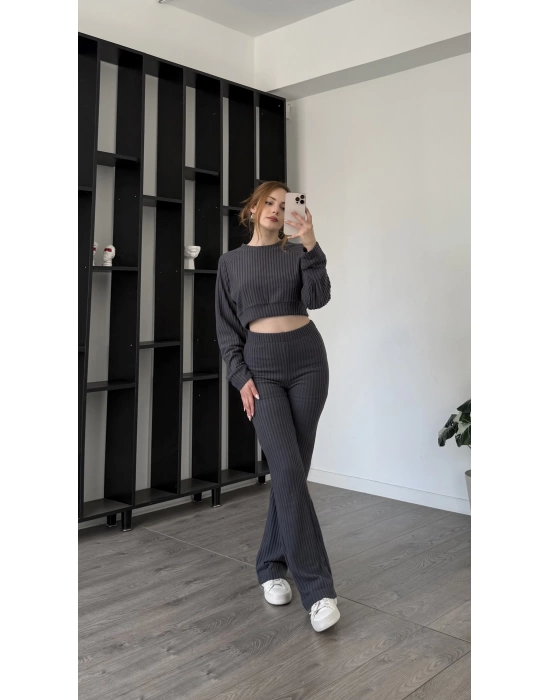 Antrasit Scarlet Fitilli Pantolon Bluz 2’li Takım