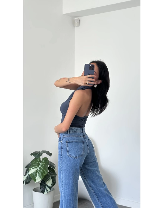 Antrasit Sophia Sırt Dekolteli Bluz
